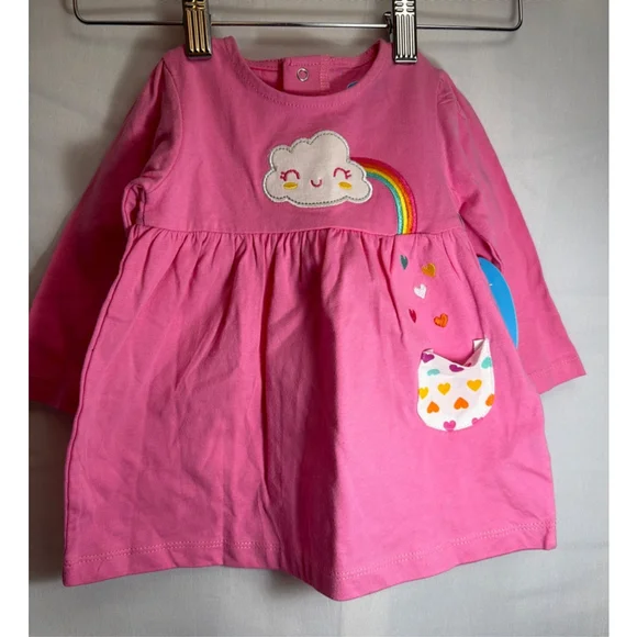 Baby bon bébé Casual Dress 12 Months Pink Rainbow Hearts NWT - Picture 2 of 6